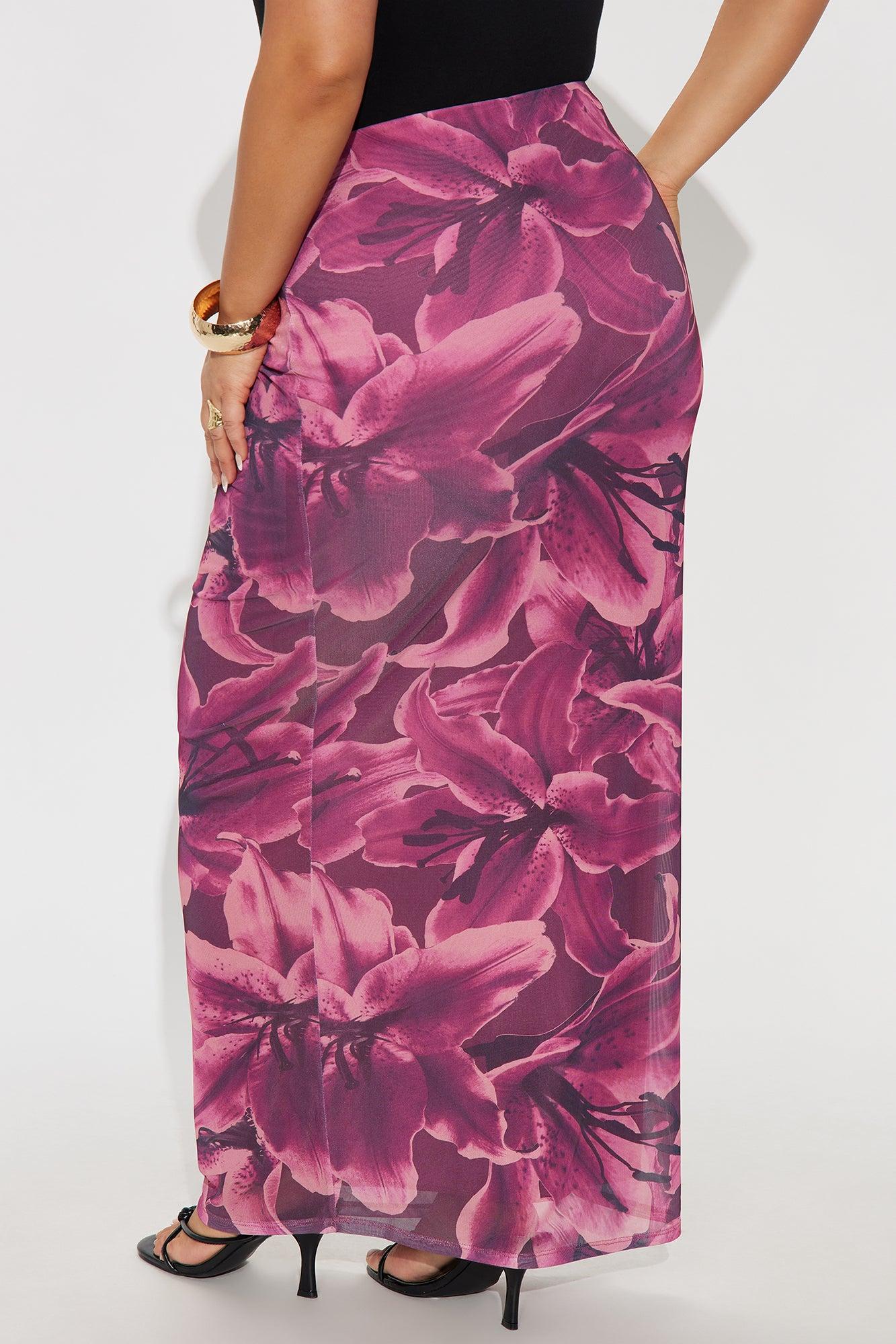 Late Nights In Santorini Floral Mesh Maxi Skirt - Purple/combo Product Image