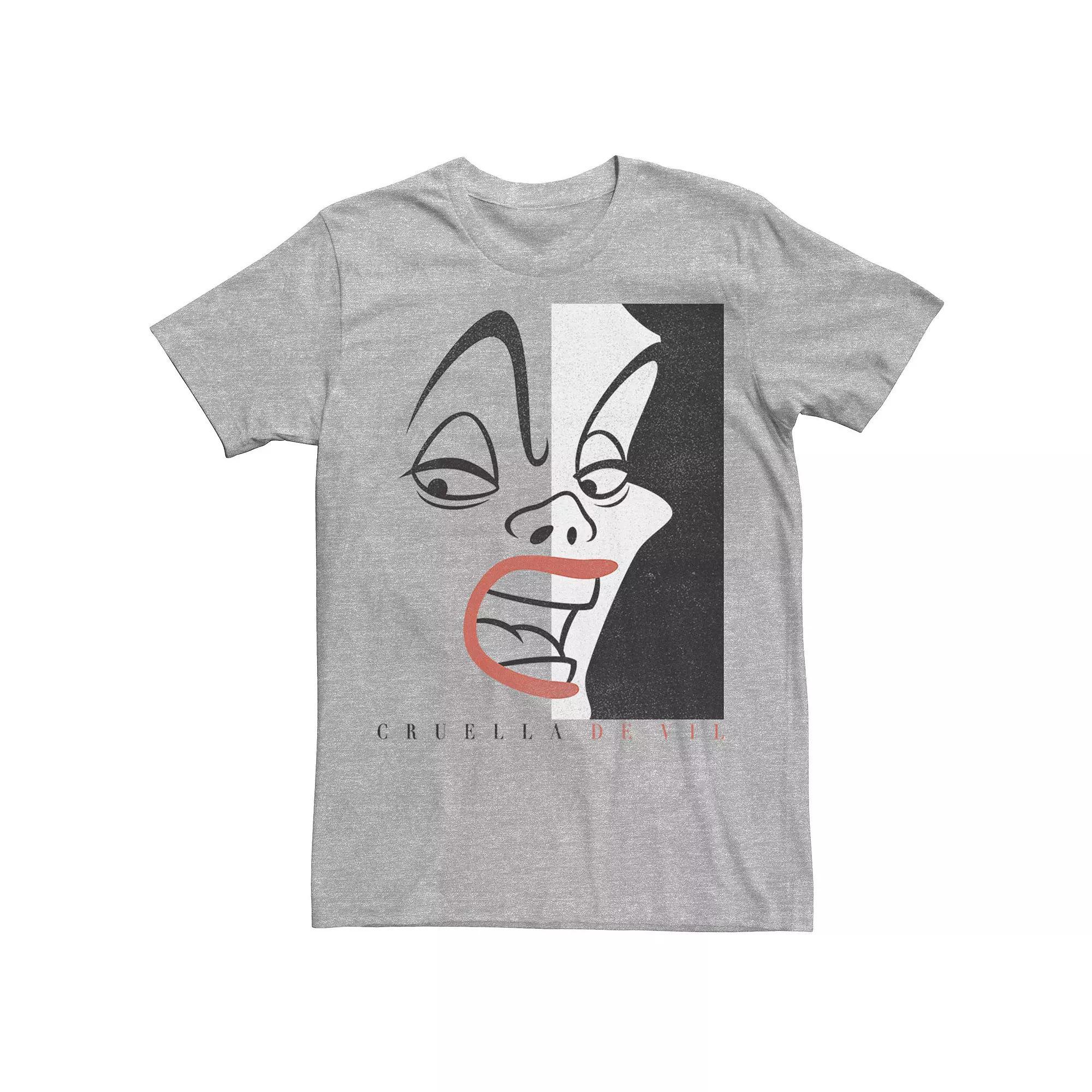 Disneys 101 Dalmations Mens Cruella Devil Head Shot Line Art Graphic Tee Athletic Grey Product Image