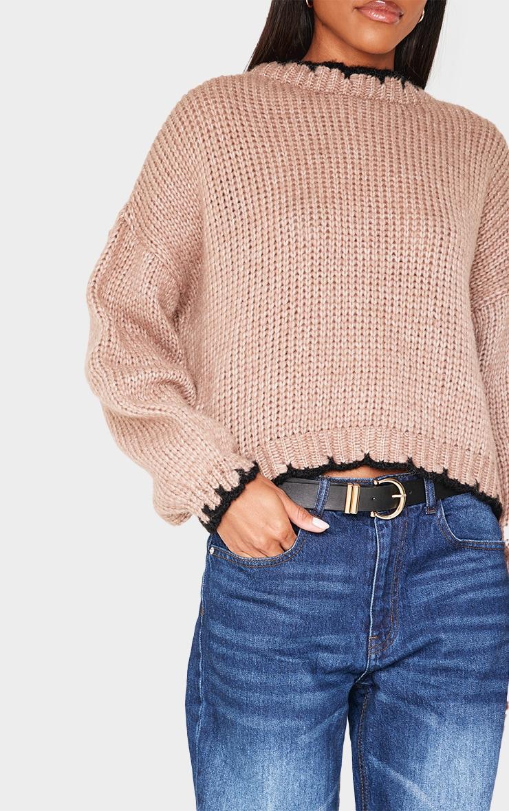 Mocha Blanket Stitch Oversized Knit Sweater Product Image