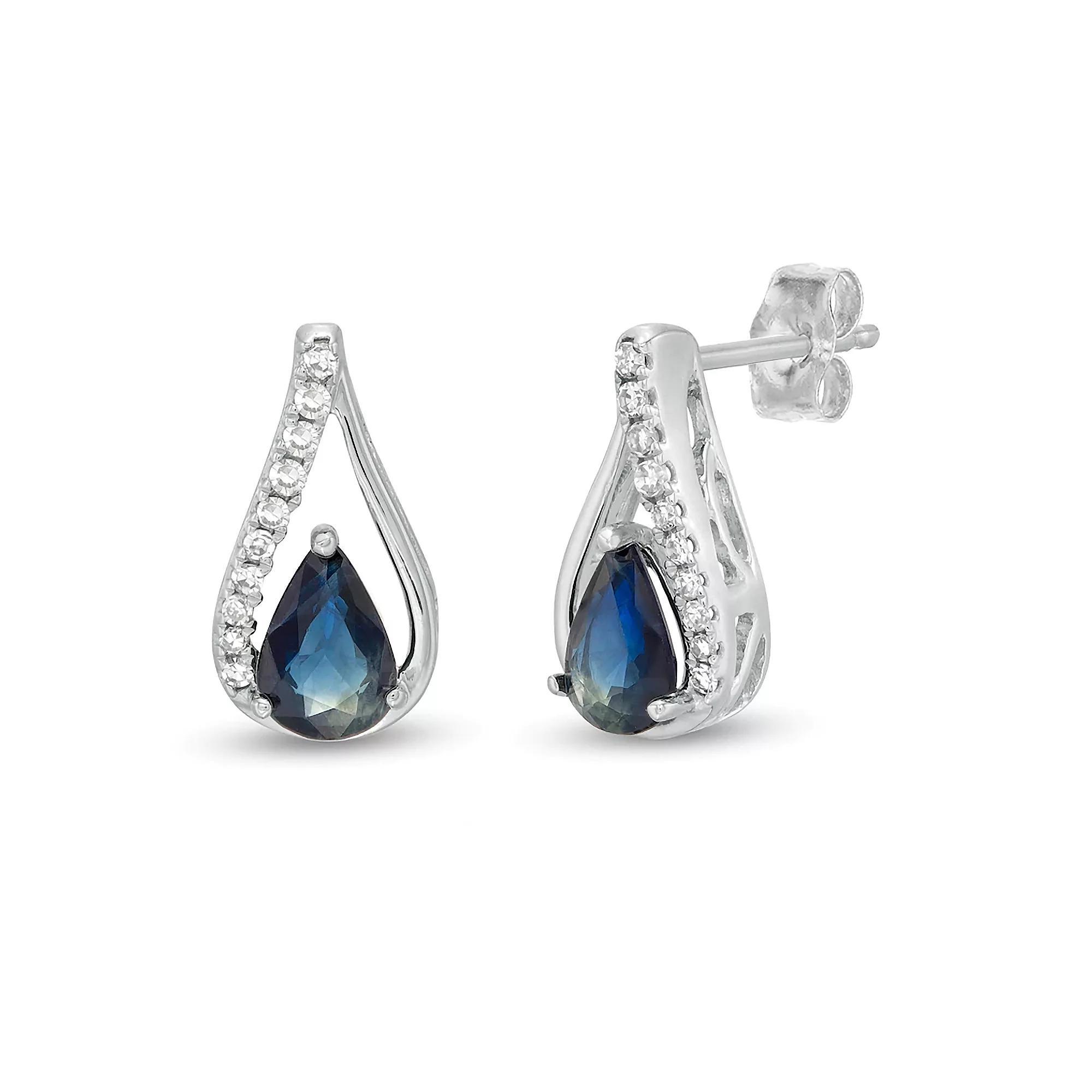Gemminded 10k White Gold Sapphire & Diamond Accent Earrings, Women's Product Image