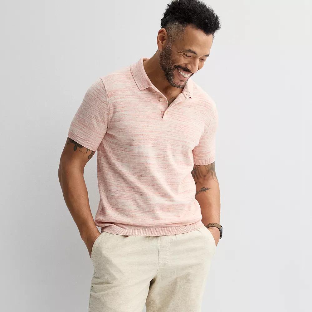 Men's Sonoma Goods For Life® Short Sleeve Sweater Polo, Size: Large, Pink Spacedye Product Image