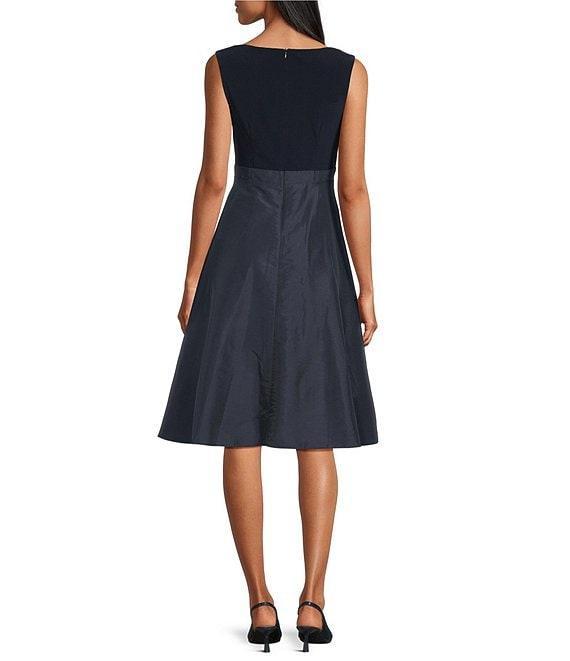Jessica Howard Petite Size Taffeta 3D Flower Detail V-Neck Ruffle A-Line Midi Dress Product Image