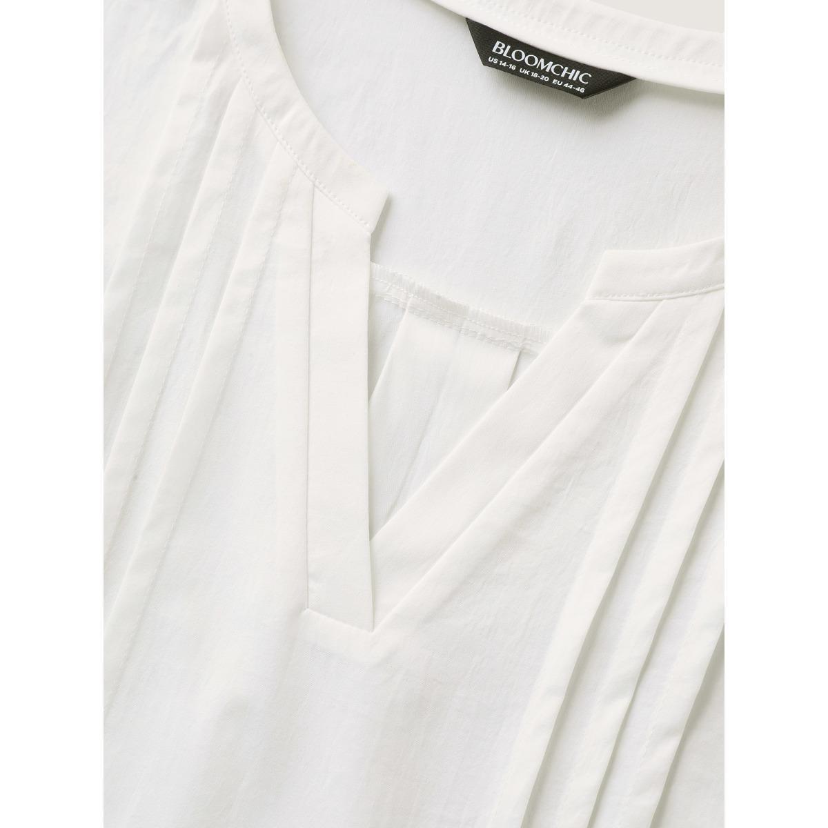 Plus Size Ivory Toothpick Pleats Notched Collar Solid Blouse Women Short sleeve Notched collar Work Blouses BloomChic 28/5X Product Image
