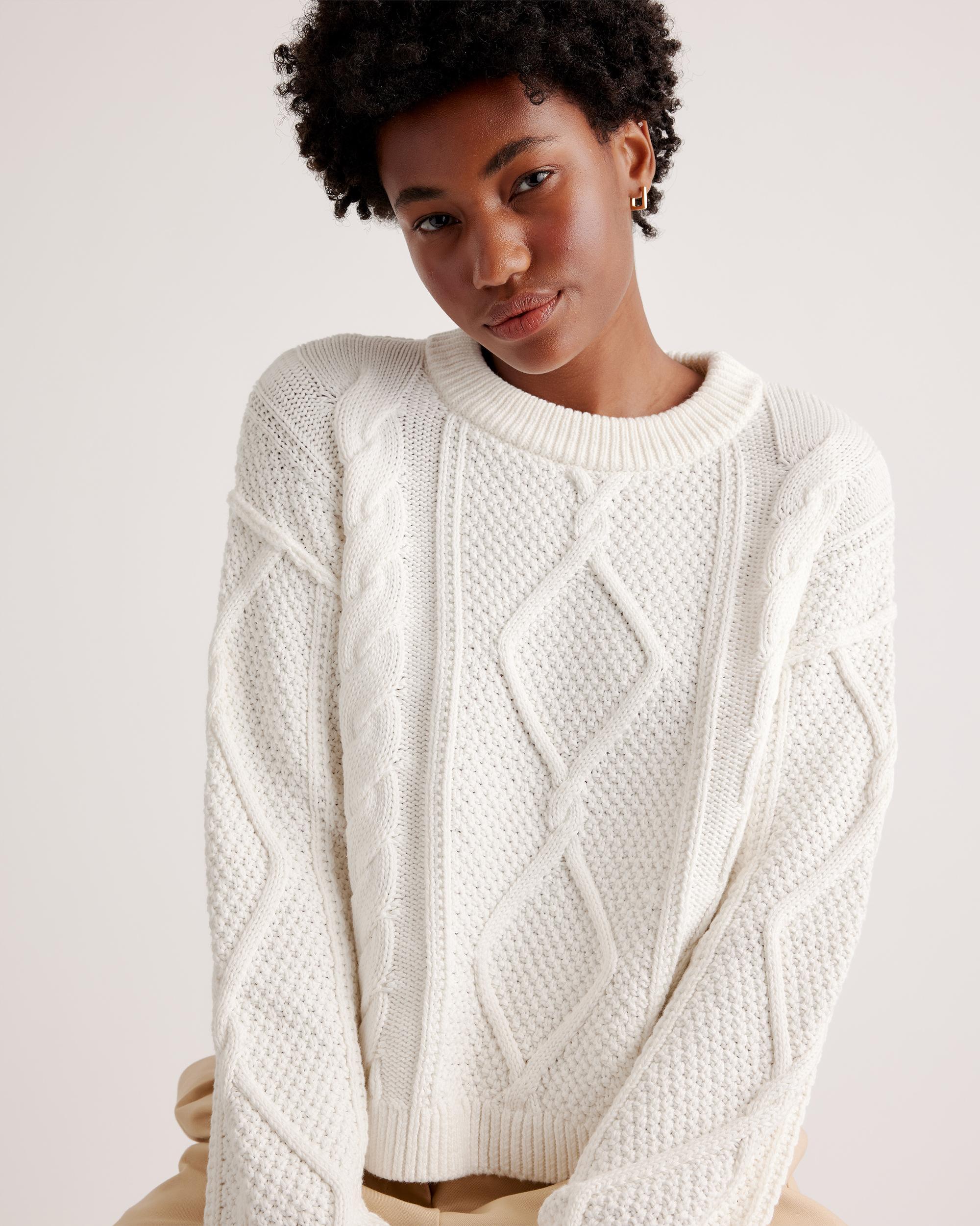 Quince | Women's Cropped Cable Crew Sweater Size XL, Organic Cotton Product Image