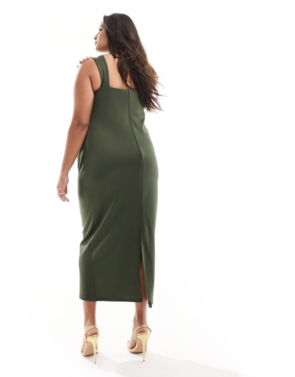 ASOS DESIGN Curve square neck pleat bust midi pencil dress Product Image