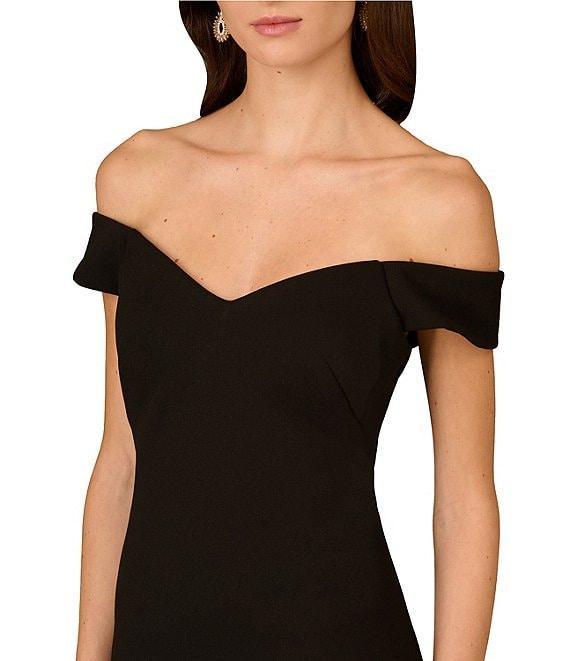 Aidan Mattox Bonded Crepe Off The Shoulder Neck Cap Sleeve Ruffle Tiered Organza Sheath Dress Product Image