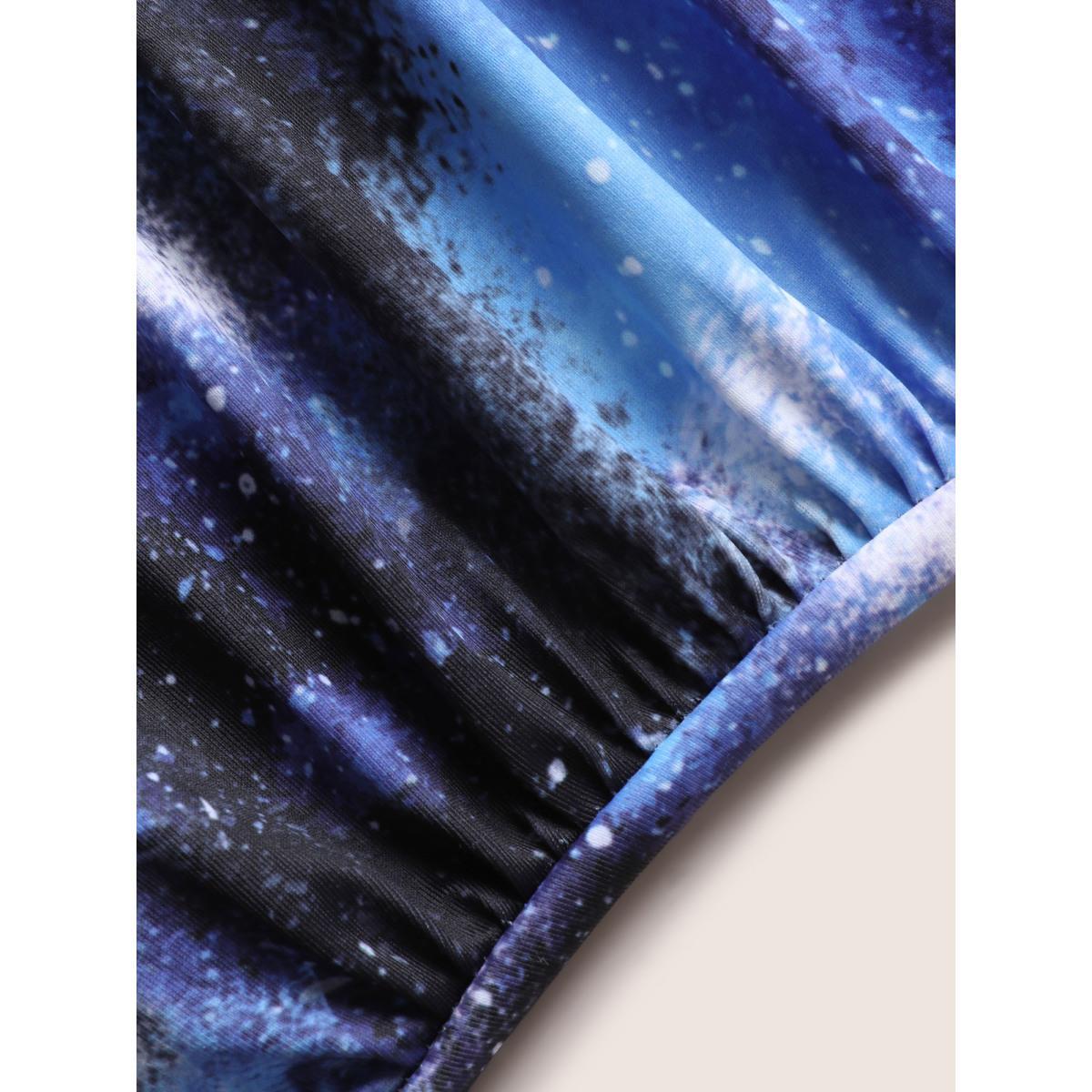 Plus Size Starry Sky Print Knotted Gathered One Piece Swimsuit Women's Swimwear Mediumblue Beach Gathered Curve Bathing Suits High stretch One Pieces BloomChic 30/6X Product Image