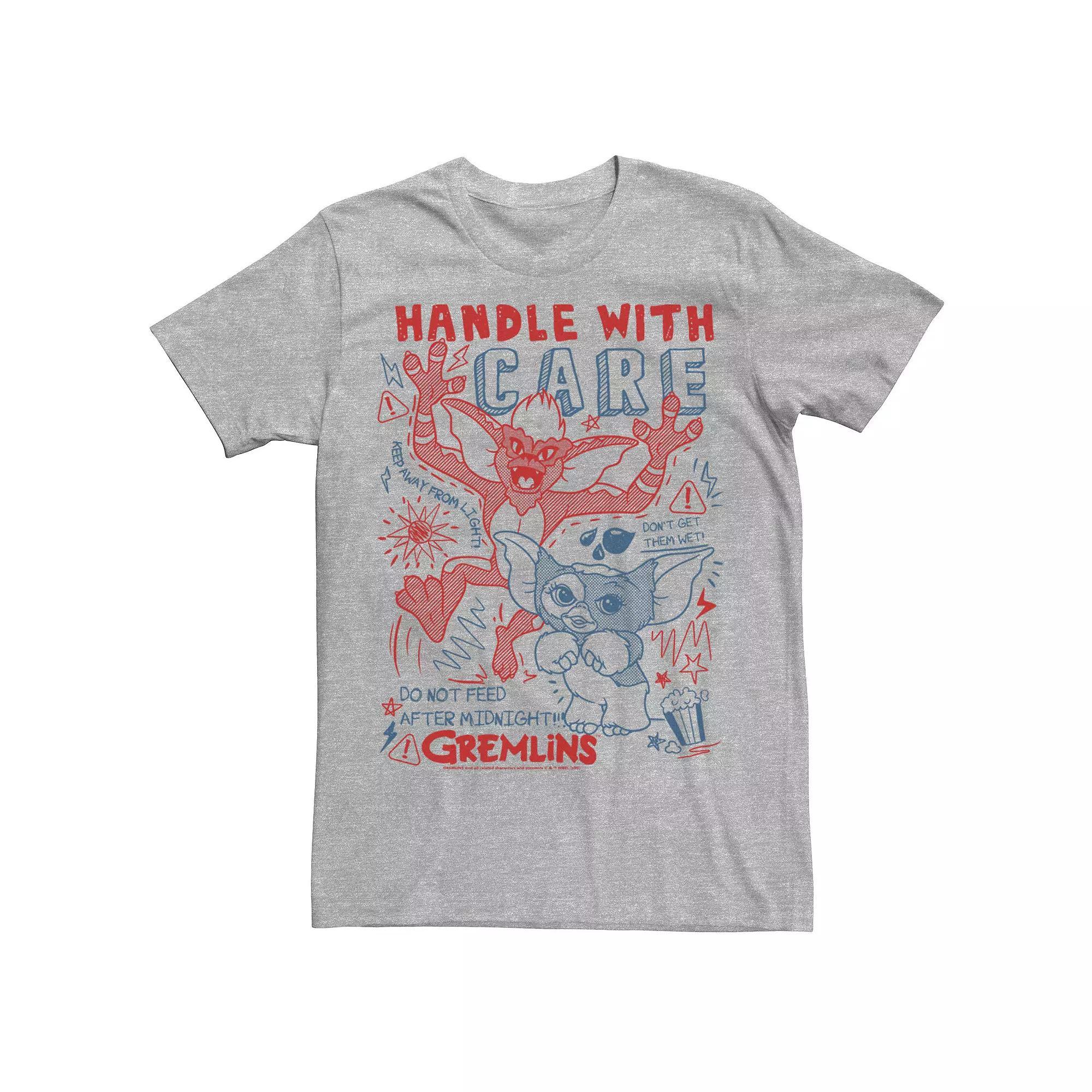 Men's Gremlins Handle With Care Sketch Tee, Size: Large, Athletic Grey Product Image