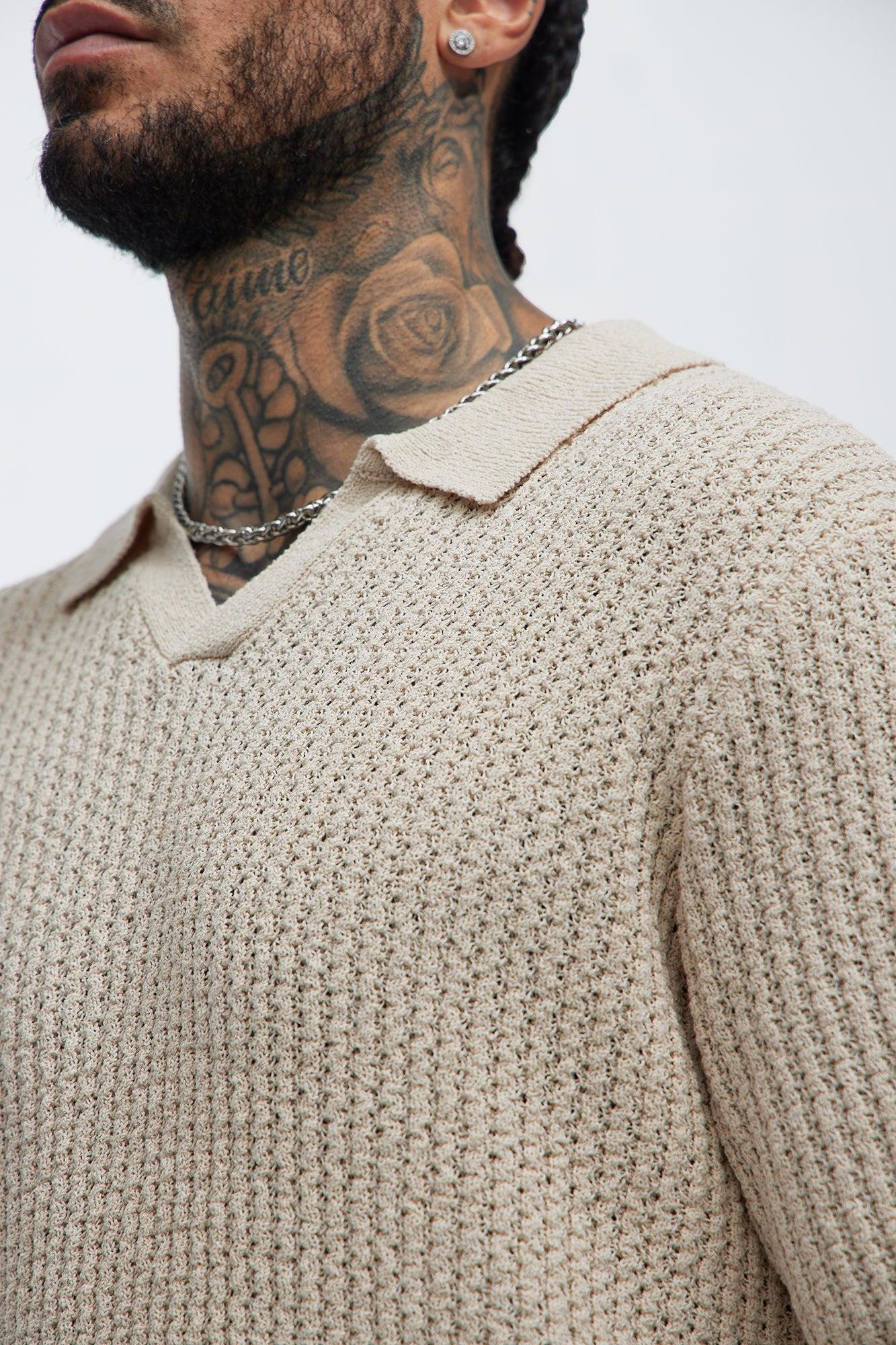 Brent Textured Johnny Collar Shirt - Oatmeal Product Image