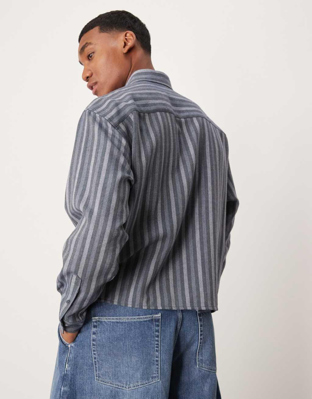 ASOS DESIGN oversized boxy shirt in blue stripe Product Image