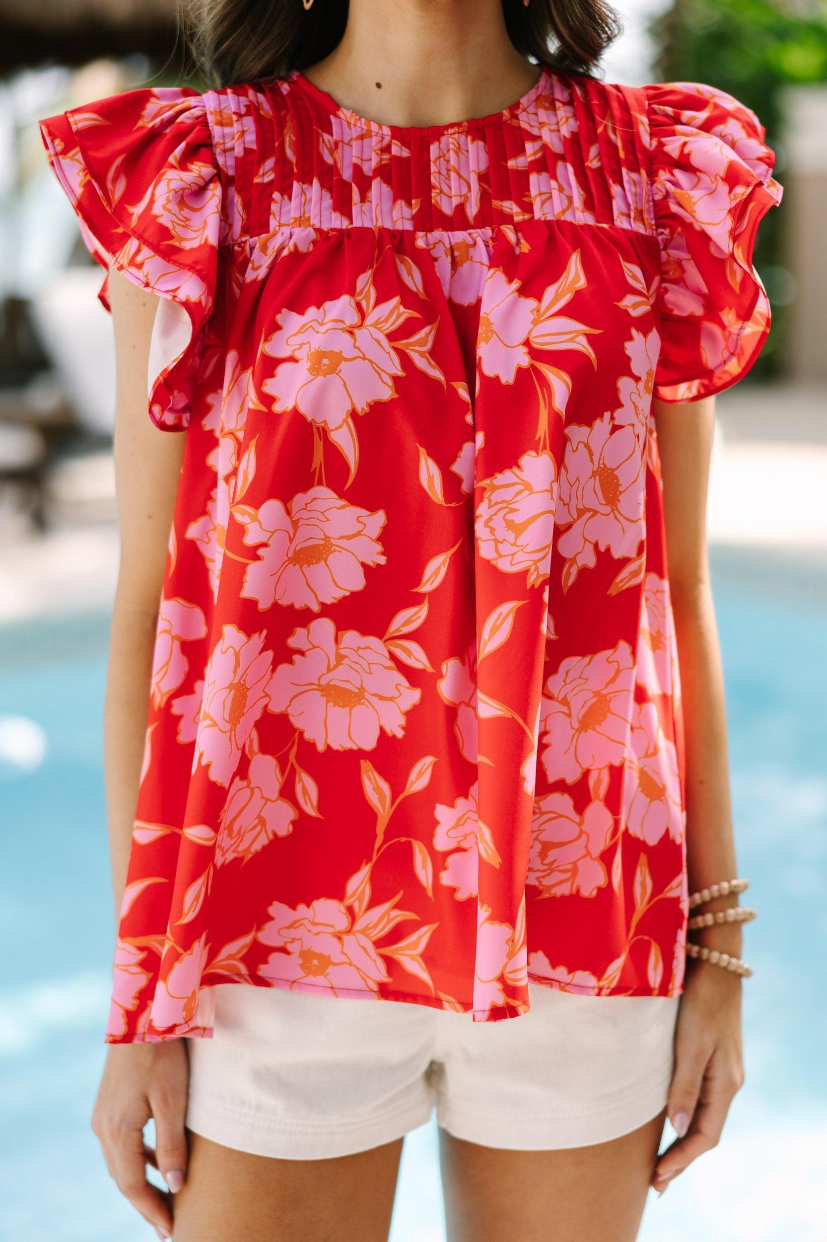 Clear Your Mind Scarlet Red Floral Blouse Female Product Image