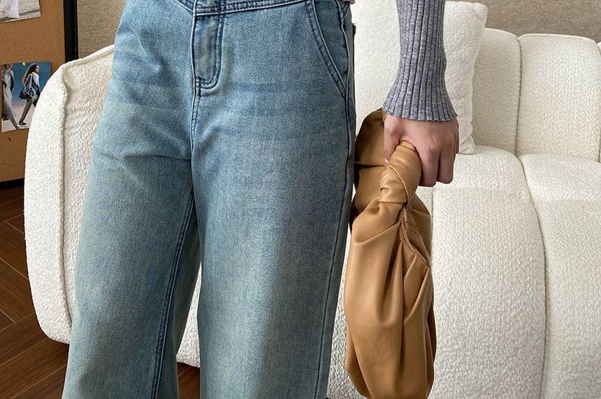 Long-Sleeve V-Neck Mock Two-Piece Plain Slim Fit Knit Top Product Image