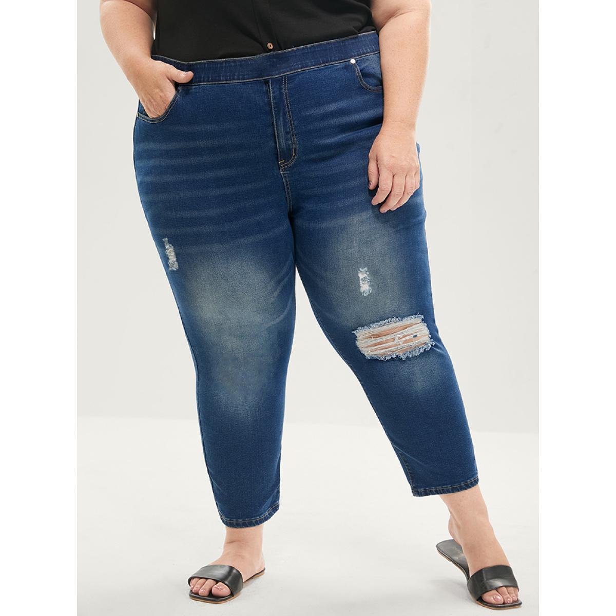 Plus Size Skinny Very Stretchy High Rise Medium Wash Sculpt Waist Jeans Women DarkBlue Casual Plain Tummy control High stretch Pocket Jeans BloomChic 10/M Product Image