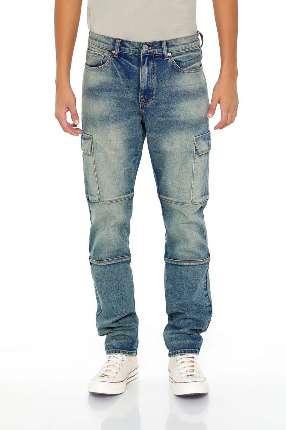 Mid-Rise Slim-Fit Cargo Jeans | Forever 21 Product Image