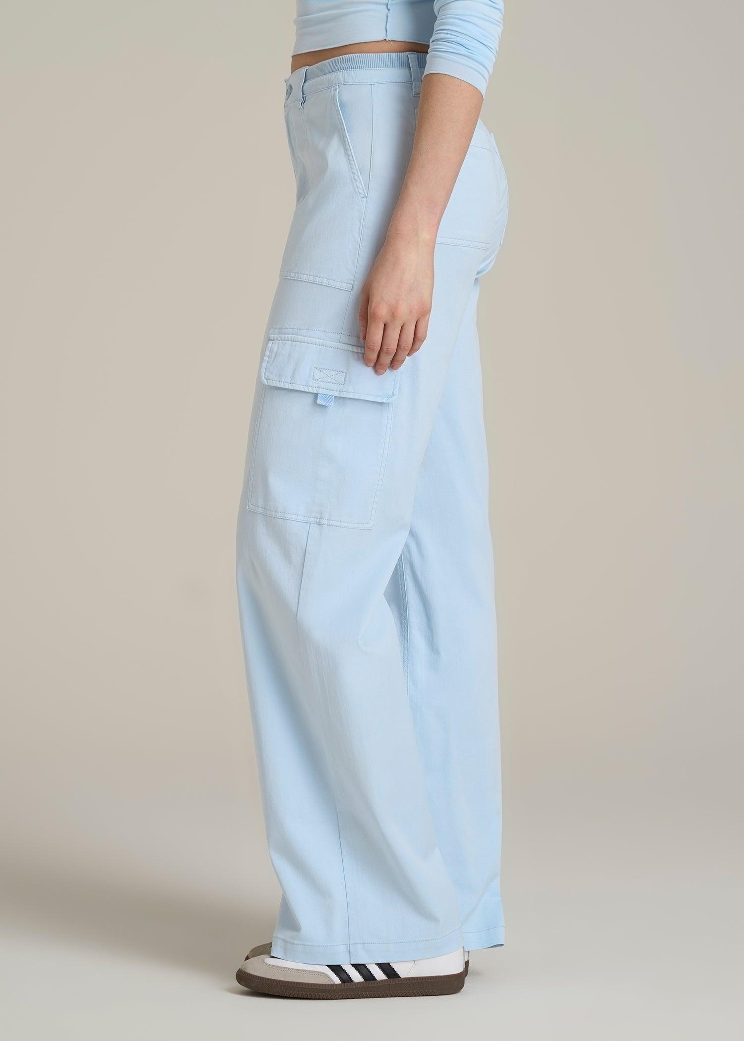 Garment Dyed Wide Leg Cargo Pants for Tall Women in Ice Blue Product Image
