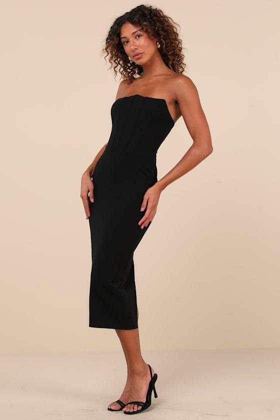 Confirmed Crush Black Strapless Midi Dress Product Image