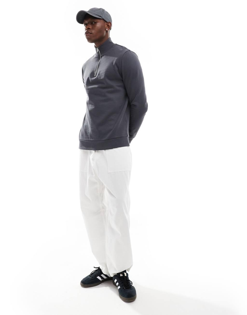 ASOS DESIGN essential sweatshirt with quarter zip in charcoal Product Image