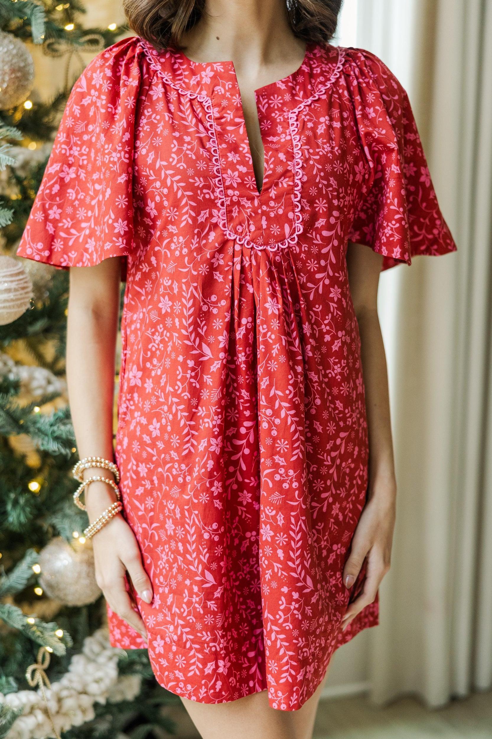 Just A Theory Red Ditsy Floral Dress Female Product Image