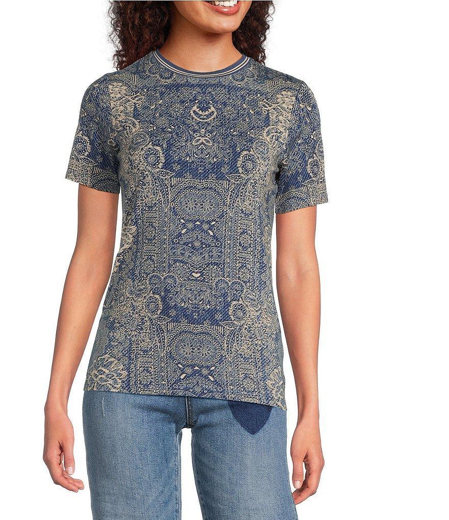 JOHNNY WAS The Janie Favorite Boho Floral Print Bamboo Knit Crew Neck Short Sleeve Tee Product Image