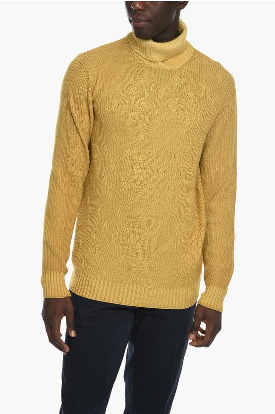 CORNELIANI Id Turtleneck Aran Virgin Wool Pullover In Yellow Product Image