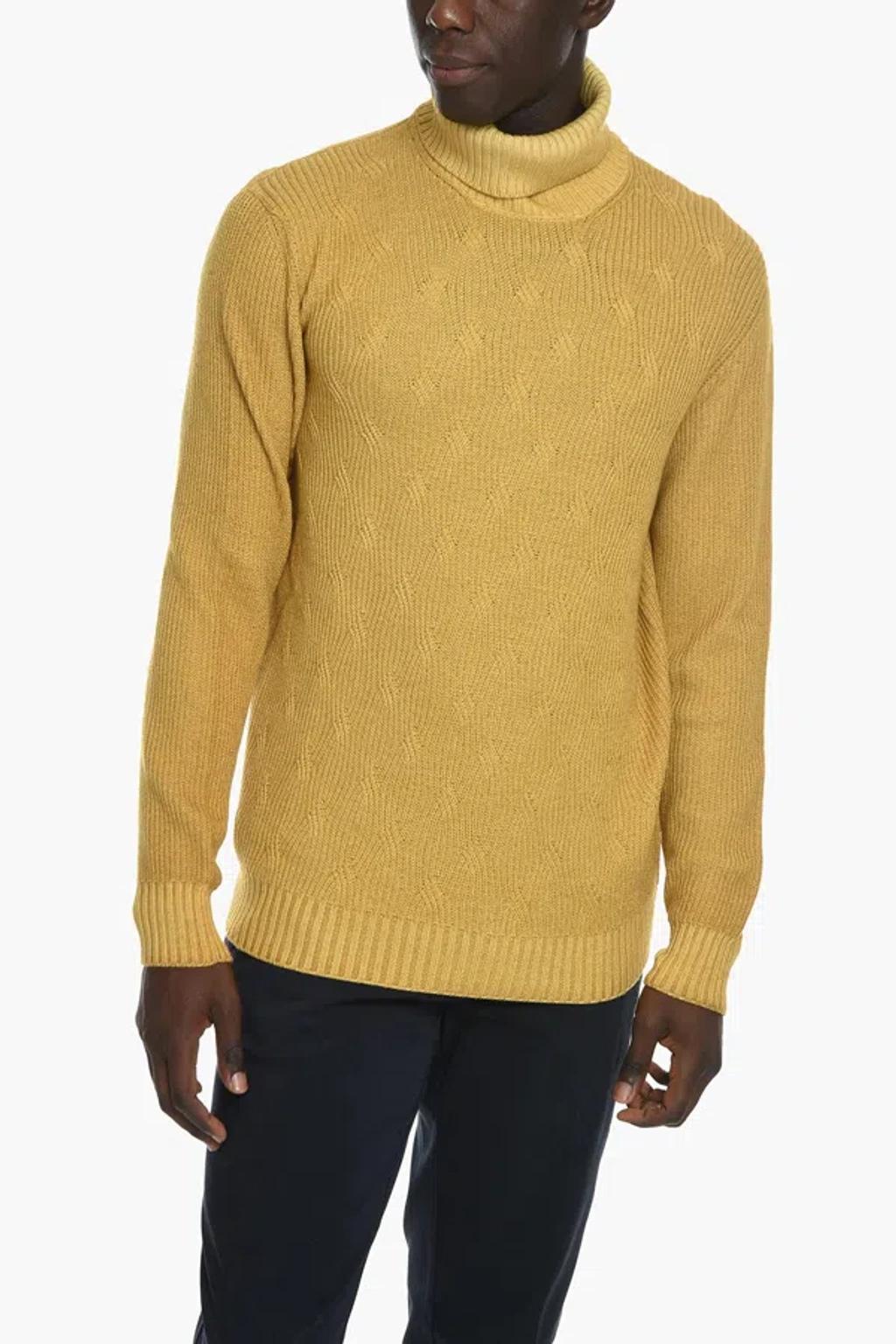 CORNELIANI Id Turtleneck Aran Virgin Wool Pullover In Yellow Product Image