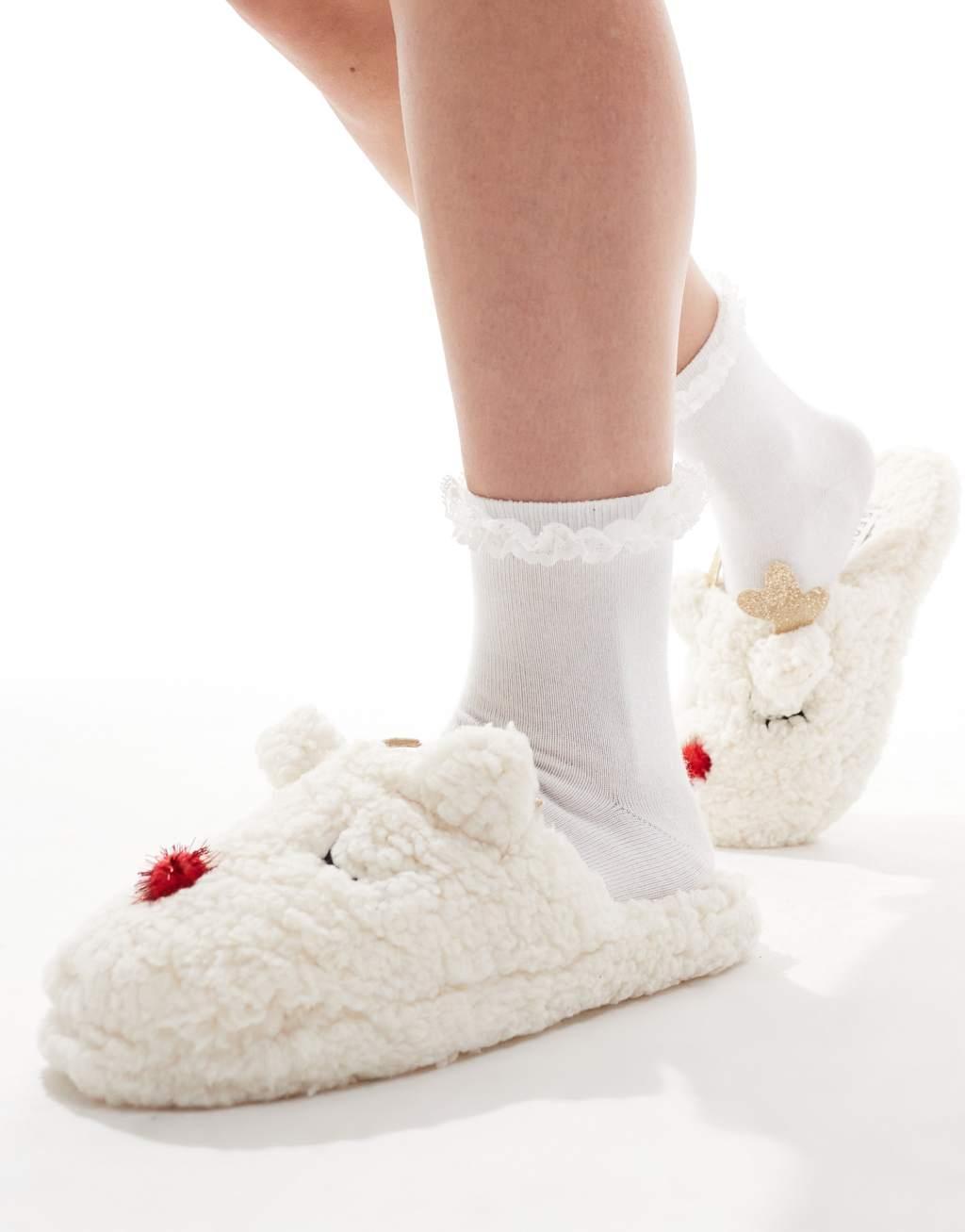 SEQWL reindeer slippers in cream Product Image