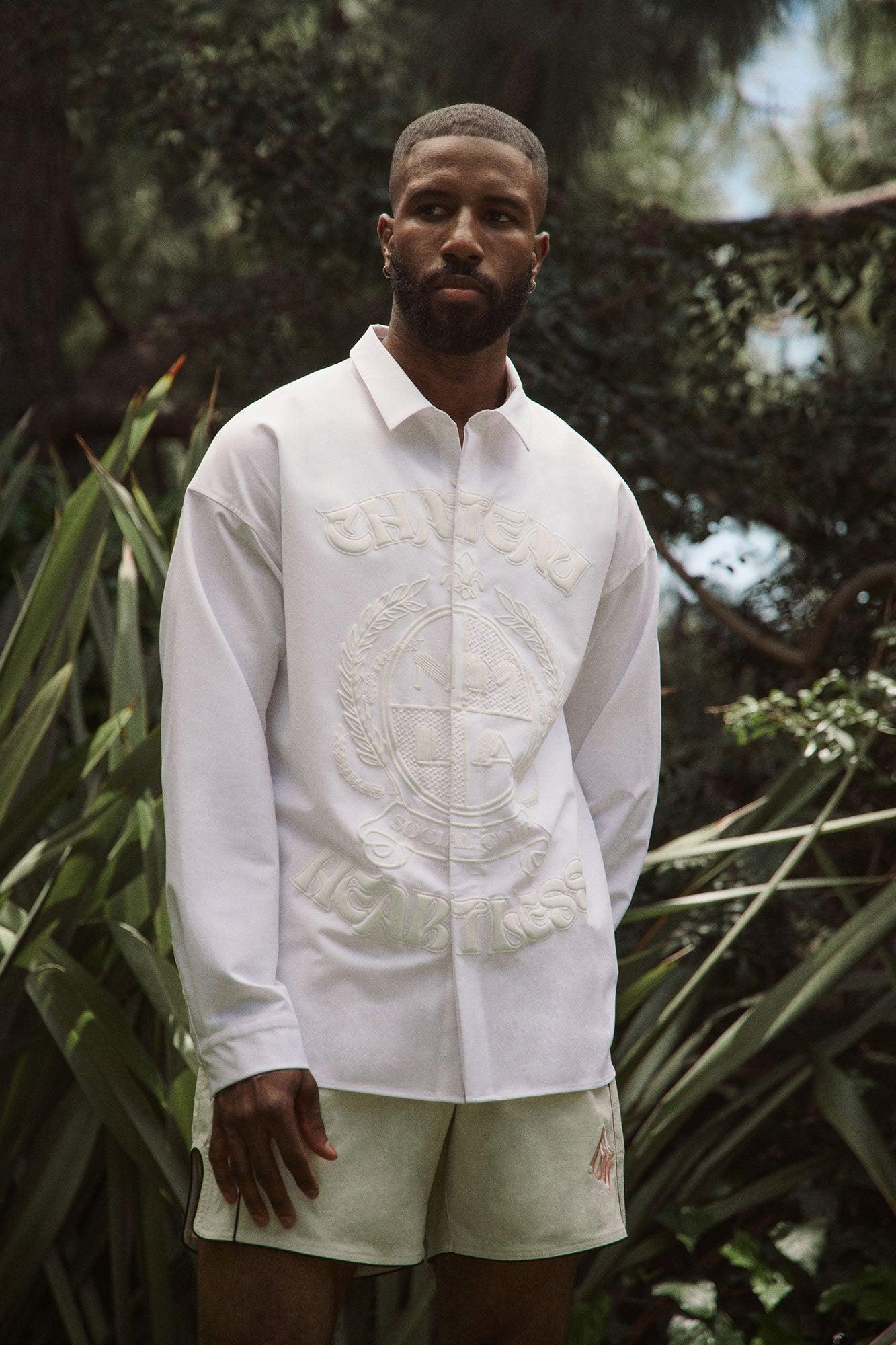 Oversized Relaxed Chateau Long Sleeve Button Up Shirt - White/combo Male Product Image