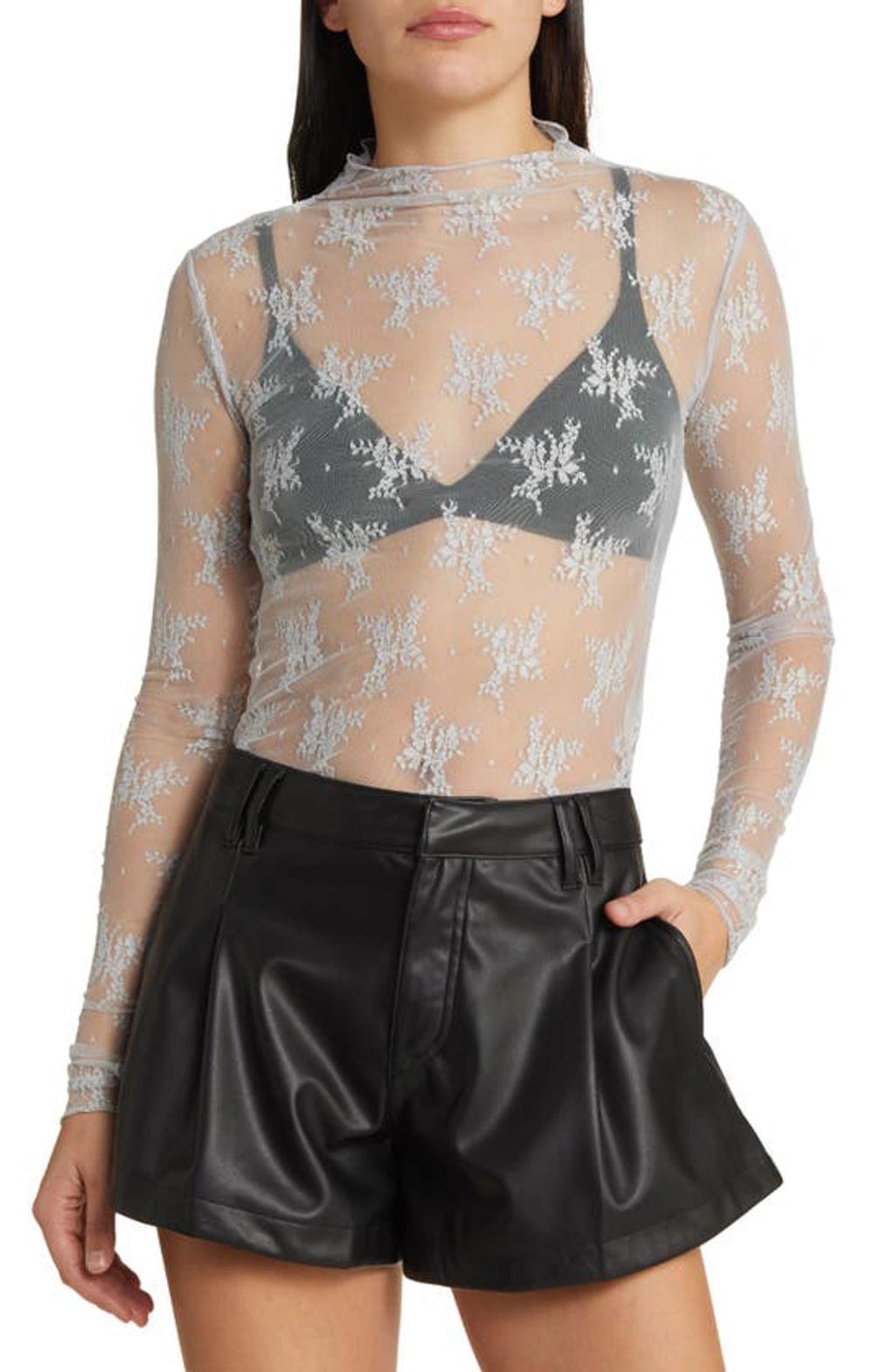 Free People Lady Lux Jacquard Sheer Mock Neck Long Sleeve Layering Top Product Image
