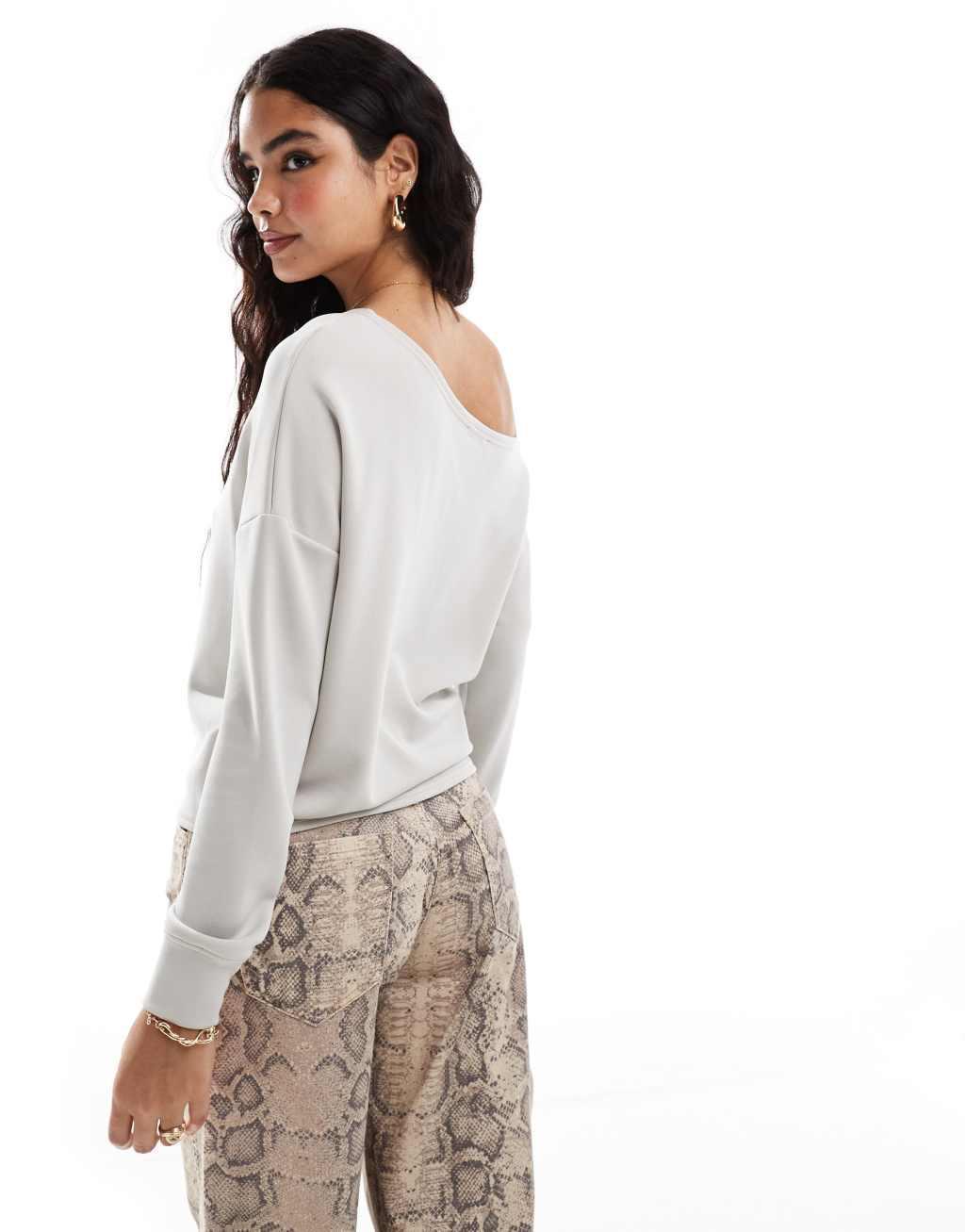 Stradivarius soft touch off-shoulder sweatshirt in gray Product Image
