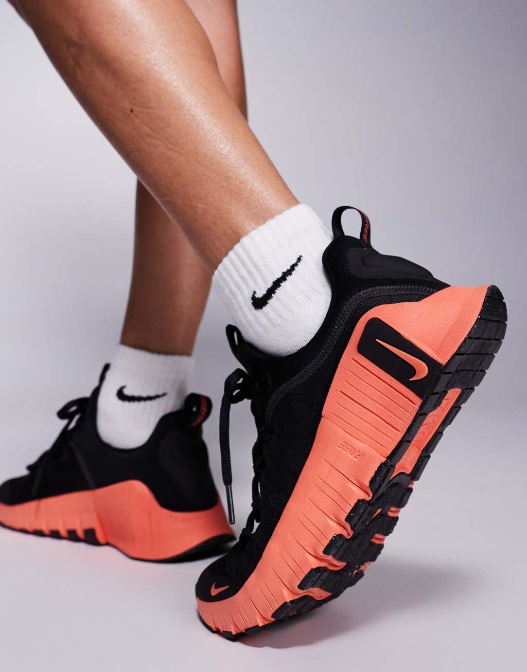 Nike Training Free Metcon 6 sneakers in black and orange Product Image