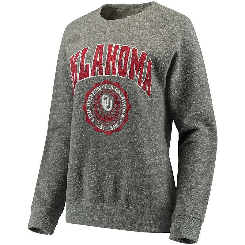Womens Pressbox Heathered Gray Oklahoma Sooners Edith Vintage Knobi Pullover Sweatshirt Product Image
