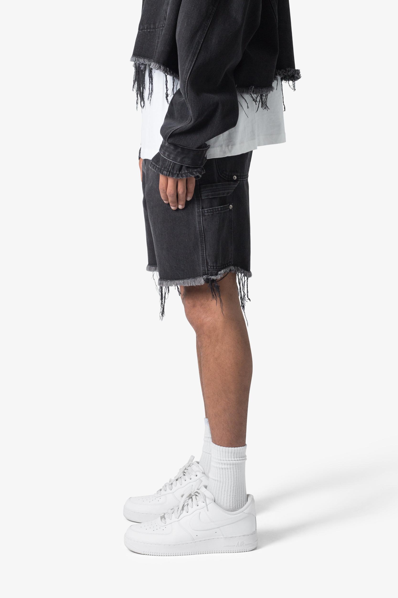 Frayed Denim Shorts - Washed Black Product Image