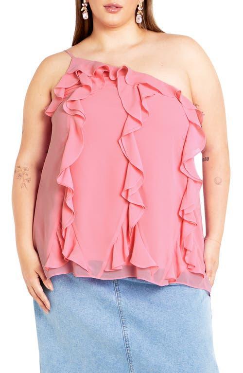 City Chic Rita Ruffle One Shoulder Top in Baby Pink at Nordstrom Product Image