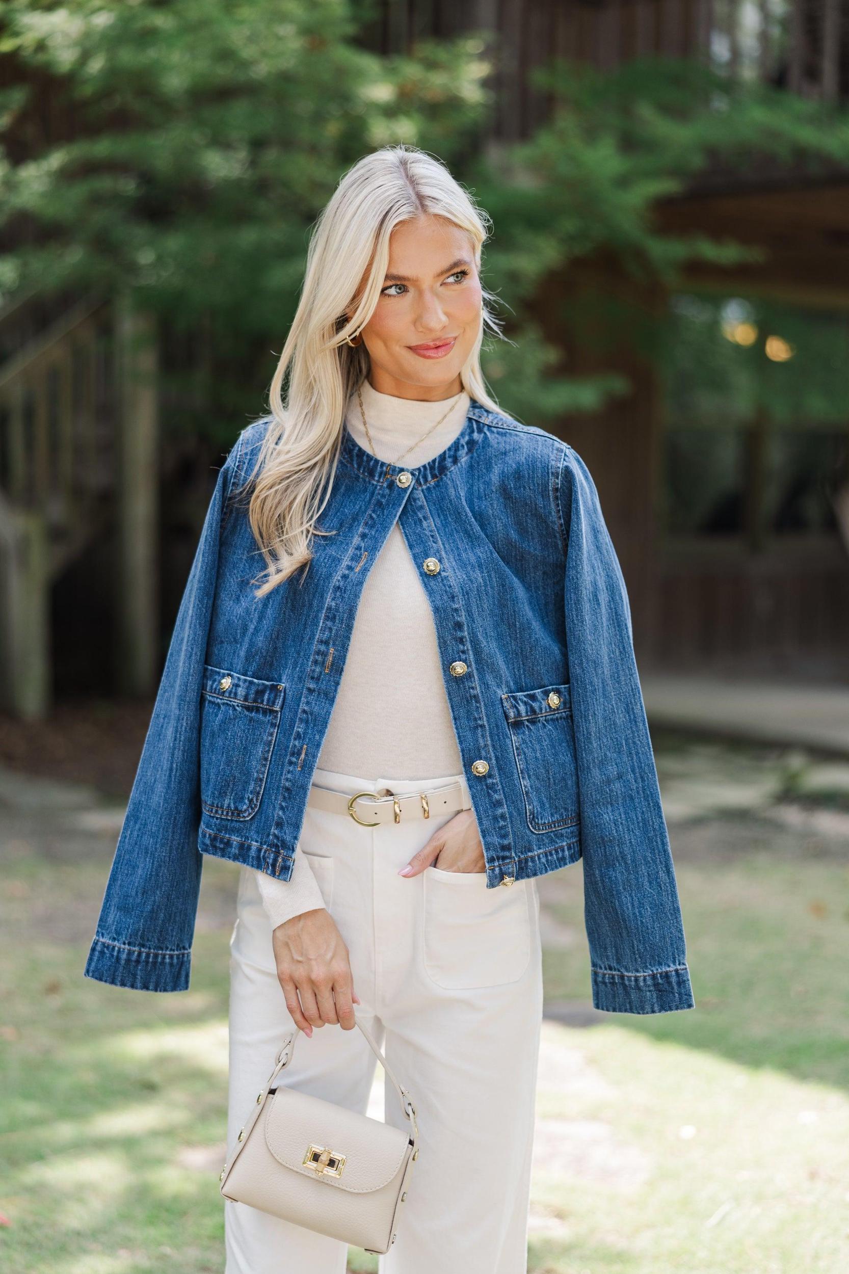 Look It Over Dark Wash Denim Jacket Female Product Image