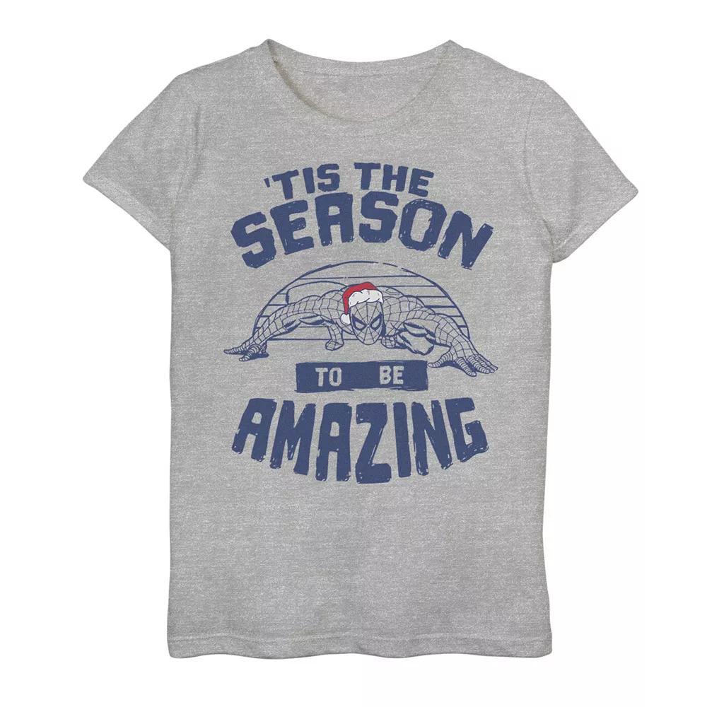 Girls 7-16 Marvel Spider-Man 'Tis The Season To Be Amazing Christmas Graphic Tee, Girl's, Size: XL, Athletic Grey Product Image