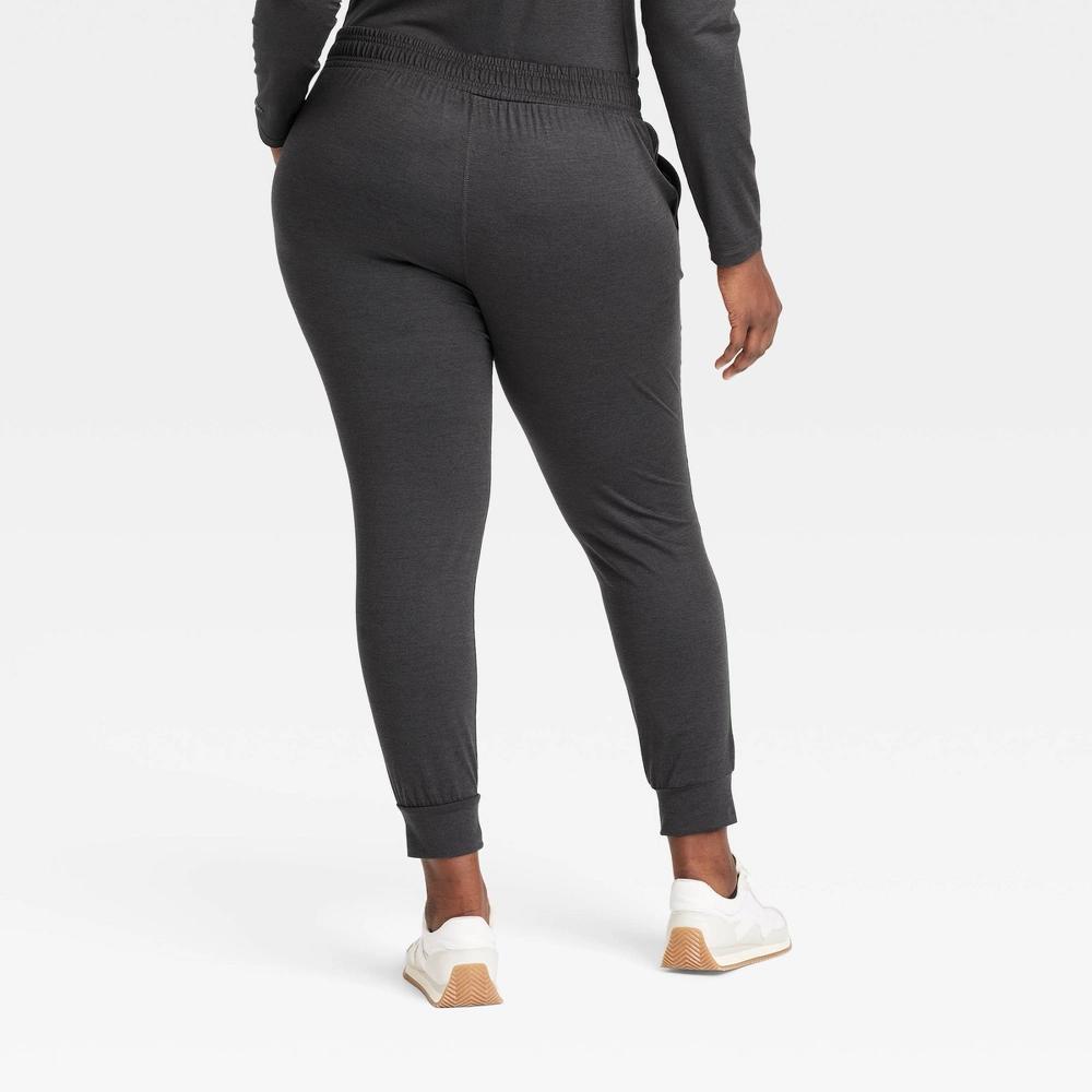 Womens Soft Stretch Mid-Rise Joggers - All In Motion Heathered Black XL: Moisture Wicking, Quick Drying Product Image