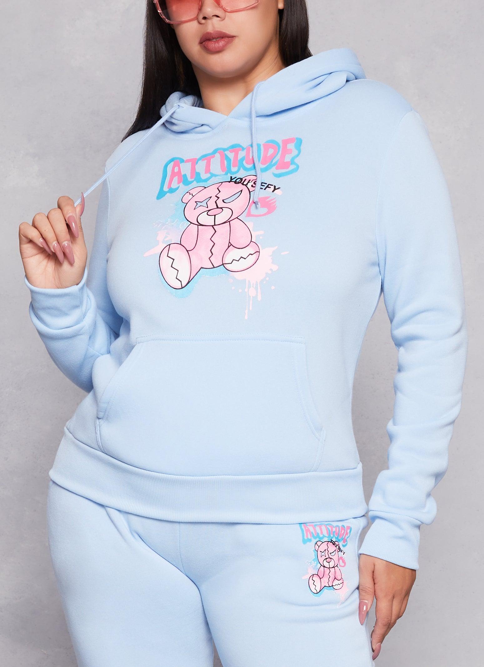 Womens Plus Size Attitude Bear Graphic Pullover Hoodie Product Image