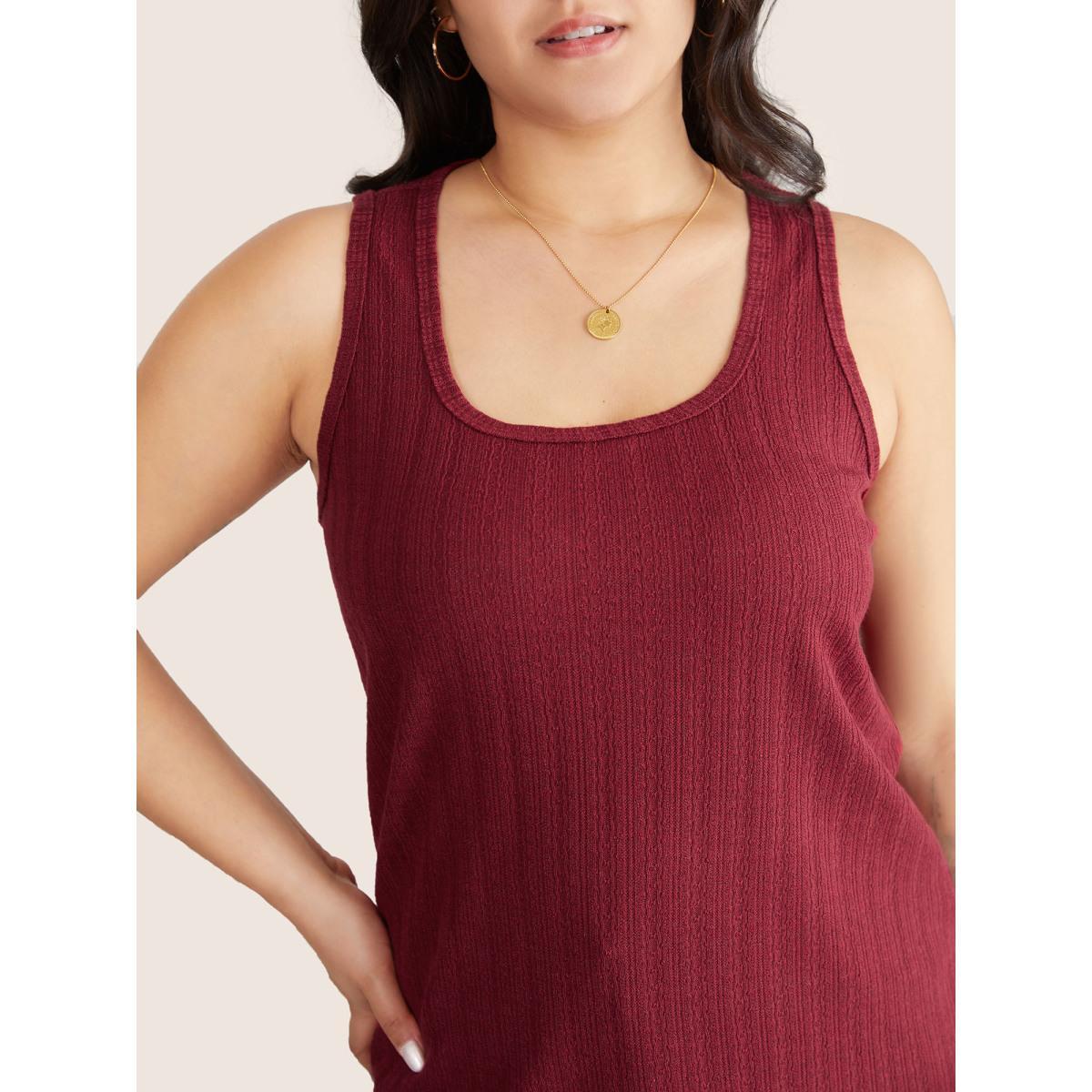 Plus Size Solid Textured Square Neck Jacquard Tank Top Women Scarlet Basics Texture Square Neck Everyday Tank Tops Camis BloomChic 12/L Product Image