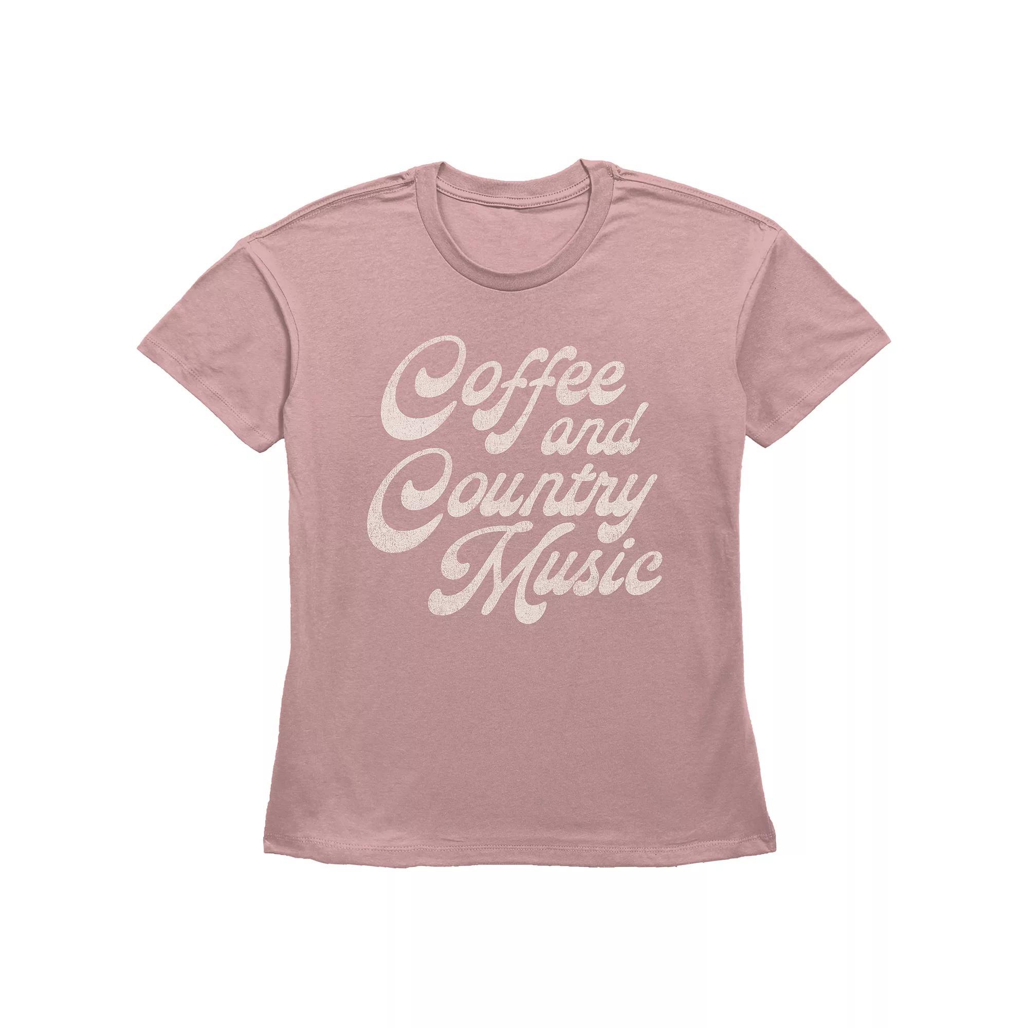 Women's Fifth Sun "Coffee and Country Music" Cursive Text Short Sleeve Graphic Tee, Girl's, Size: XXL, Desert Pink Product Image