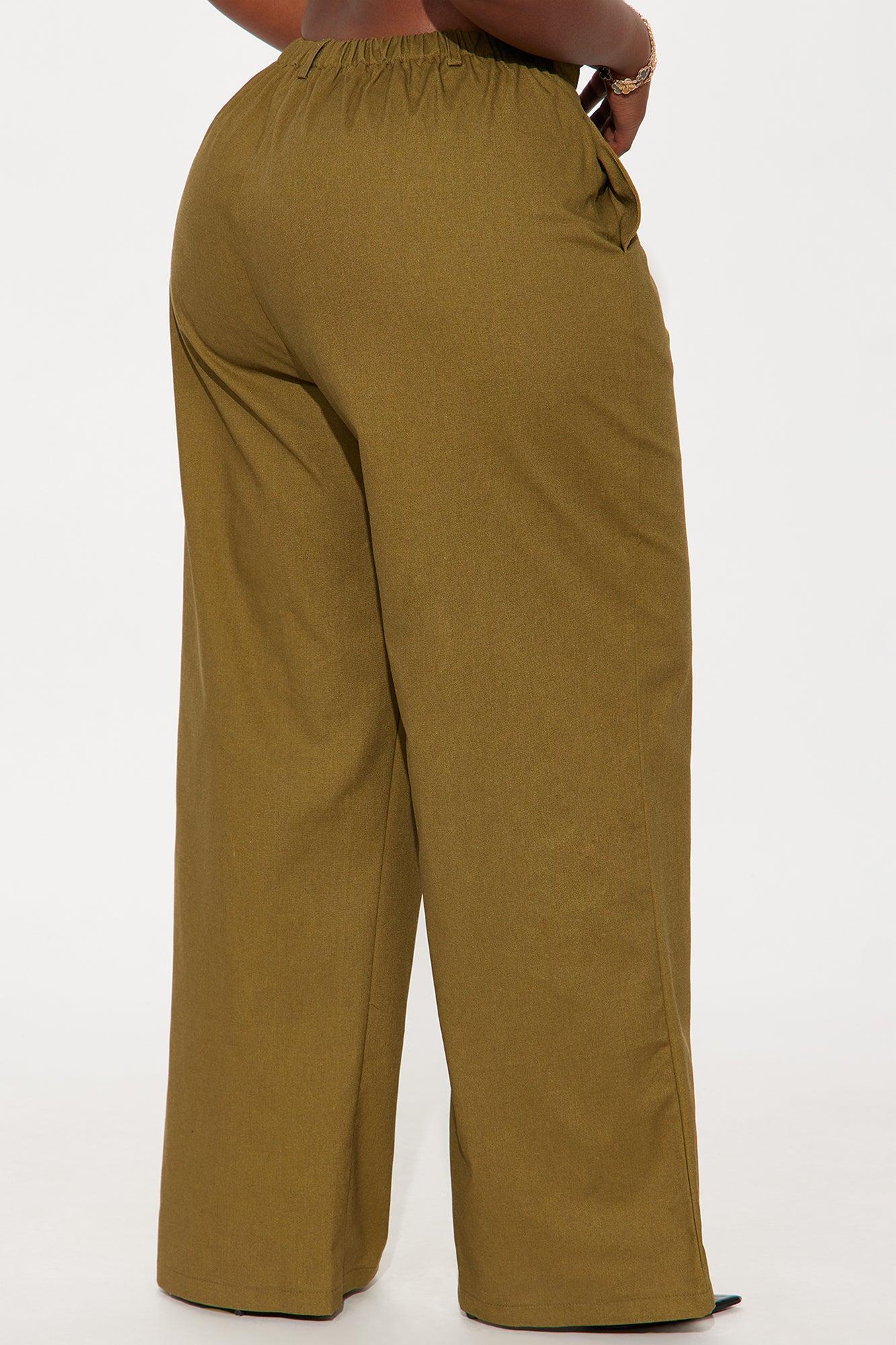 Hayden Linen Wide Leg Trouser - Olive Product Image