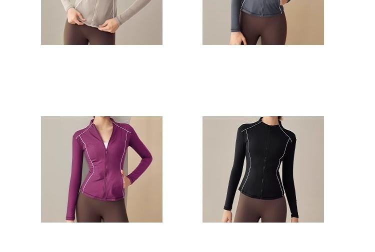 Stand Collar Contrast Trim Zip Sport Top Product Image
