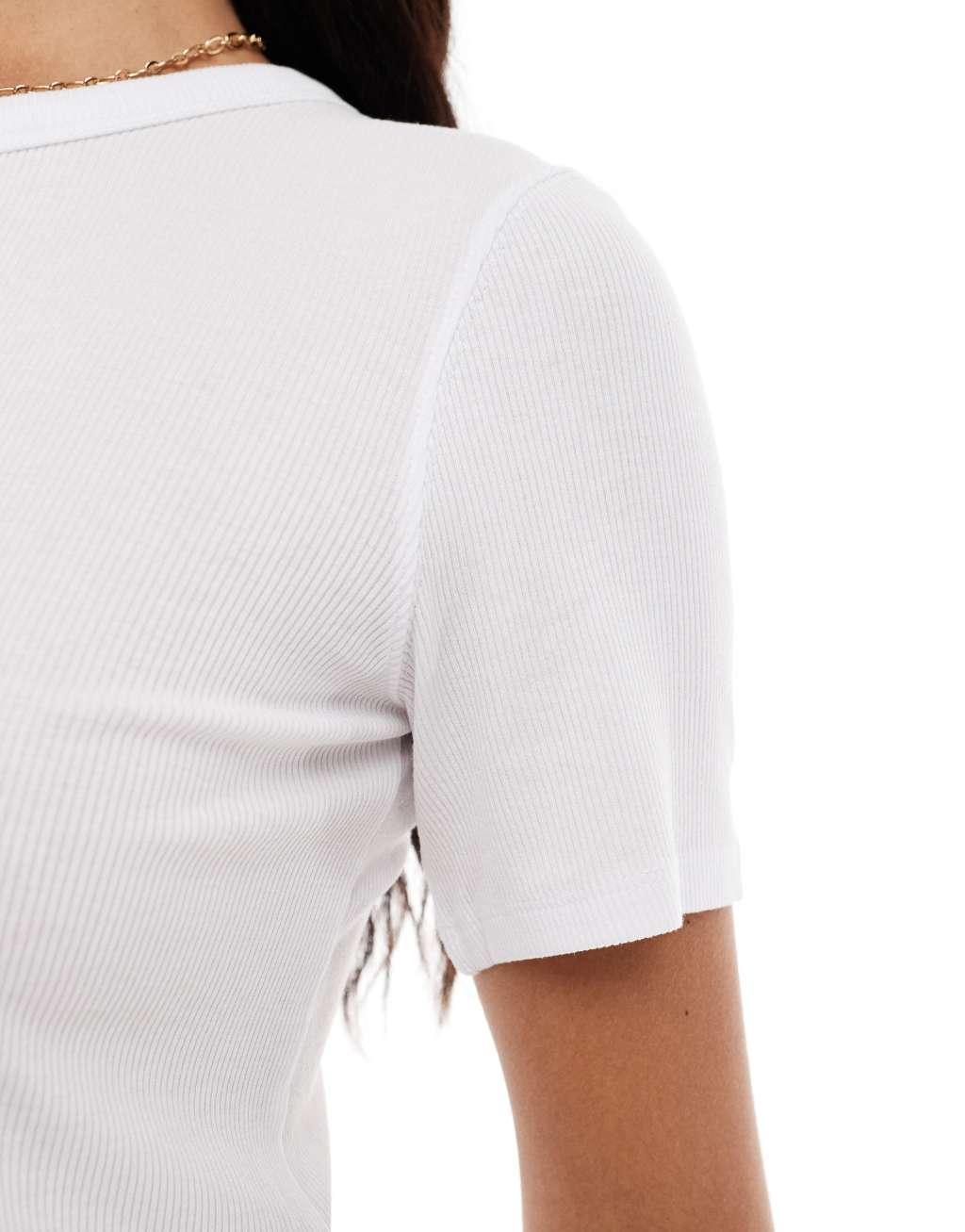 Vero Moda Aware supersoft ribbed t-shirt in white Product Image
