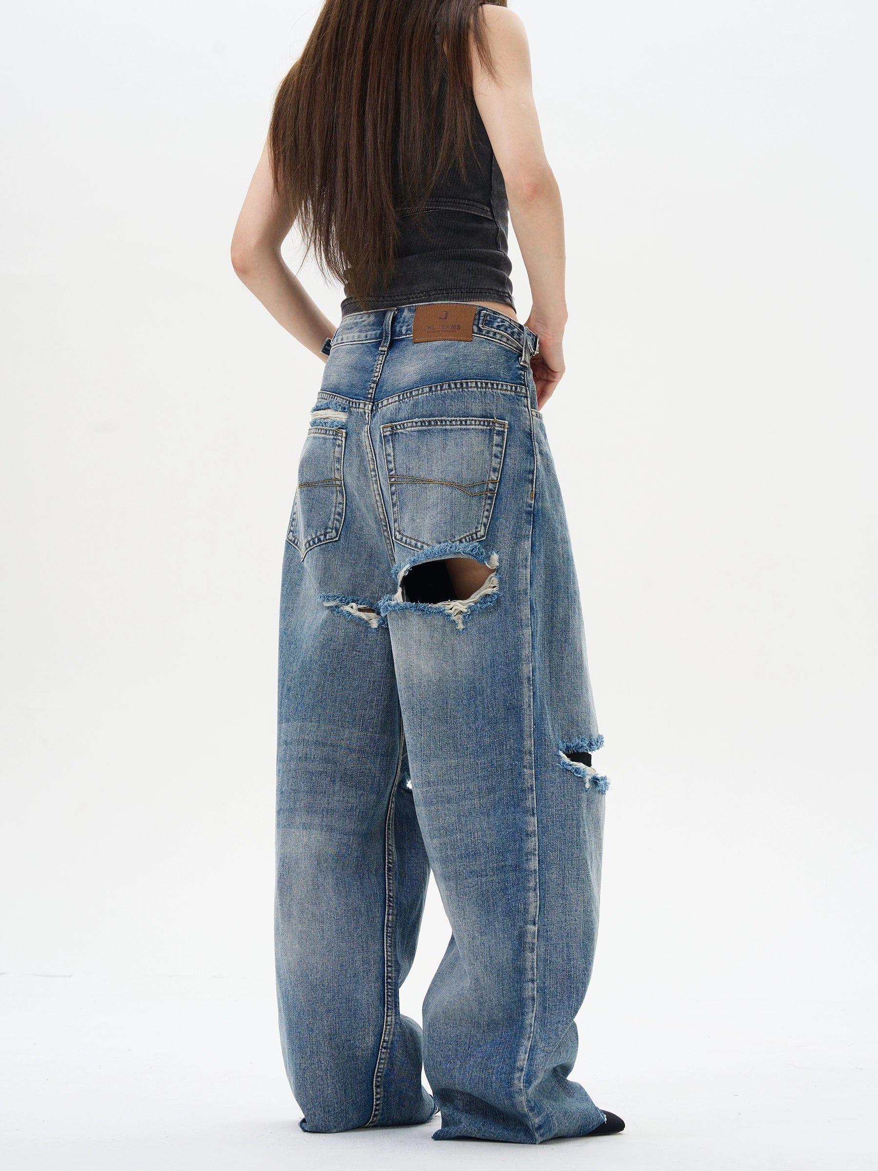 RT No. 12292 RIPPED DISTRESSED DENIM JEANS Product Image