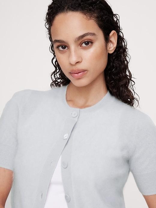 Lightweight Brushed Cashmere Short-Sleeve Cardigan Sweater Product Image