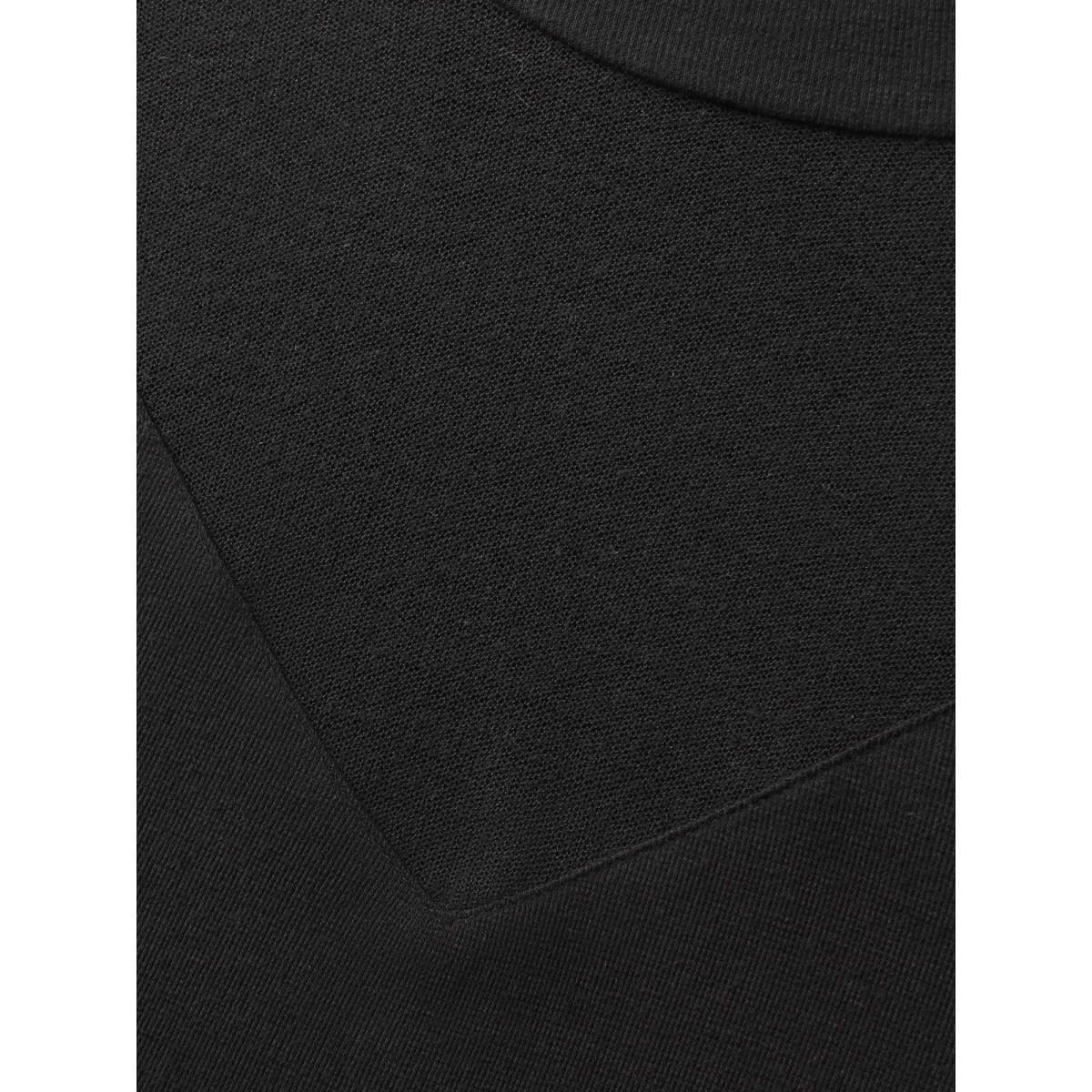 Plus Size Mock Neck Mesh Patchwork Stretchy T-shirt Black Women Casual See through Stand-up collar Everyday T-shirts BloomChic 26/4X Product Image