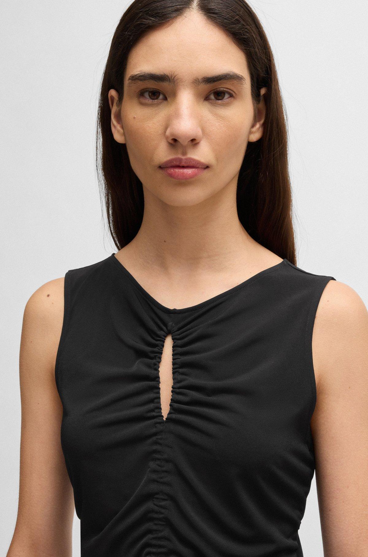 BOSS - Jersey top with gathering and cut-out detail - Black Product Image