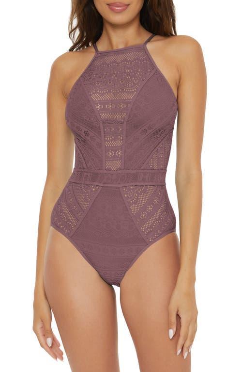 BECCA Color Play Crochet High Neck One Piece (Cornflower) Women's Swimsuits One Piece Product Image