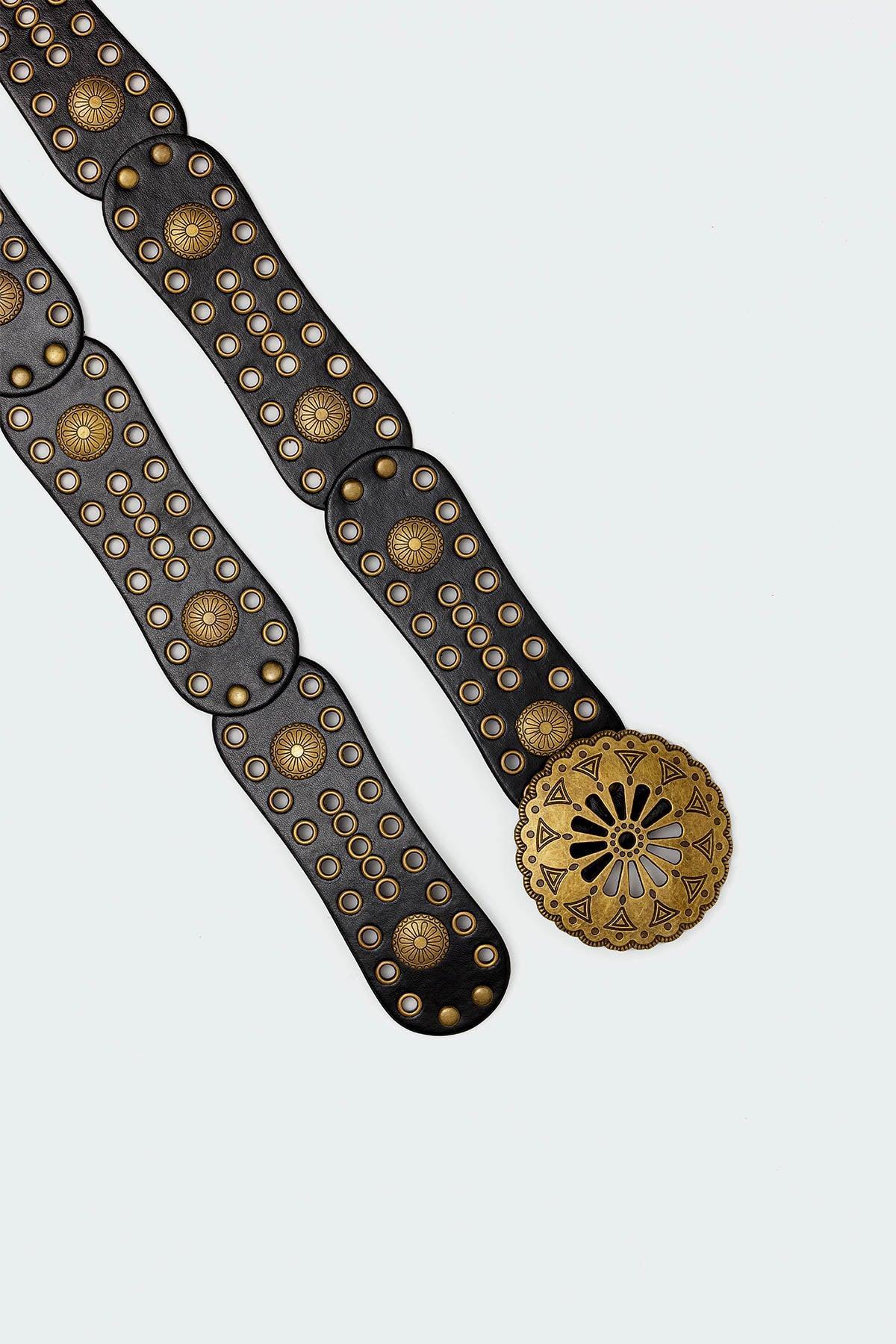Scalloped Circle Faux Leather Belt Product Image