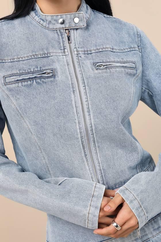Khine Light Wash Denim Moto Jacket Product Image