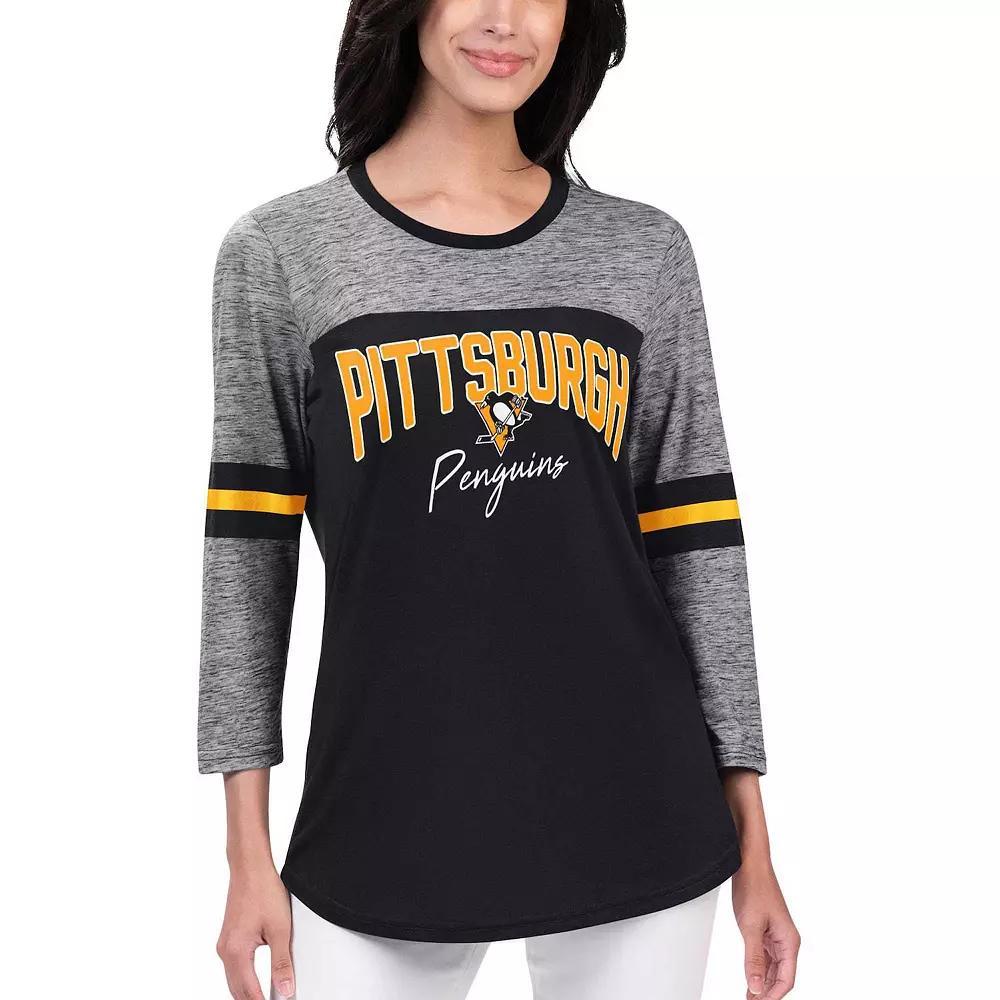 Women's G-III 4Her by Carl Banks Black Pittsburgh Penguins Play The Game 3/4-Sleeve T-Shirt, Size: Large Product Image
